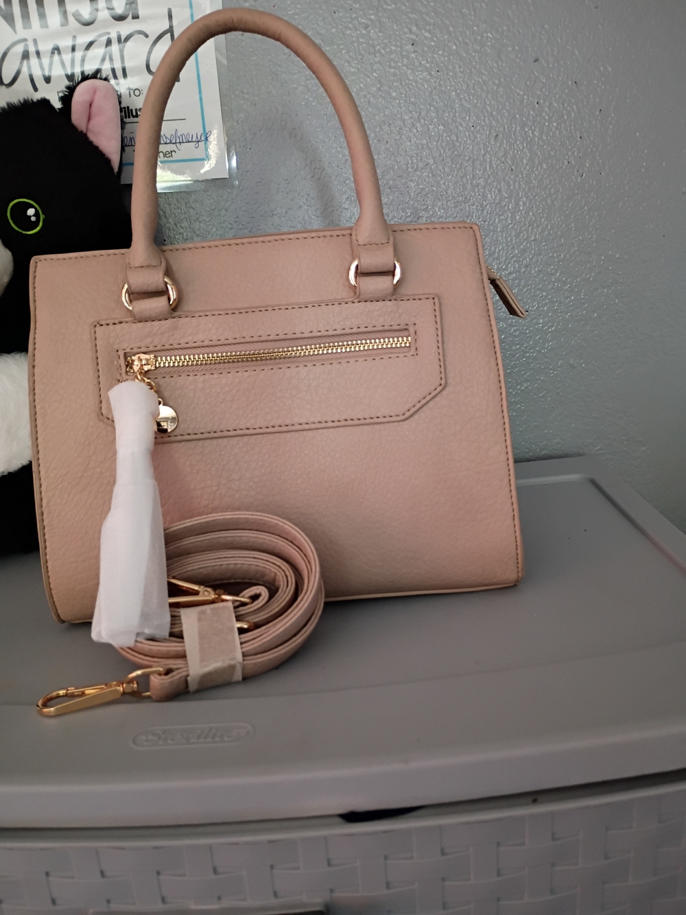 Structured Satchel Handbag in Blush with Gold Hardware